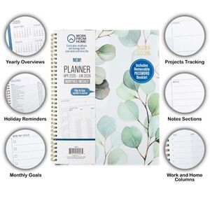 Work from Home Monthly Weekly Large Planner - Green Leaves NWT 9" X 11"